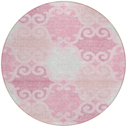 Tabselect Home Line 8' Pink And Gray Round Trellis Washable Indoor Outdoor Area Rug