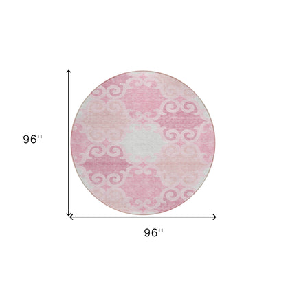 Tabselect Home Line 8' Pink And Gray Round Trellis Washable Indoor Outdoor Area Rug