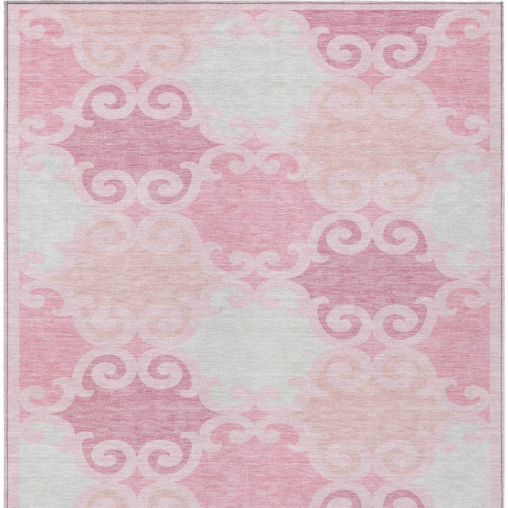 Tabselect Home Line 8' X 10' Pink And Gray Trellis Washable Indoor Outdoor Area Rug