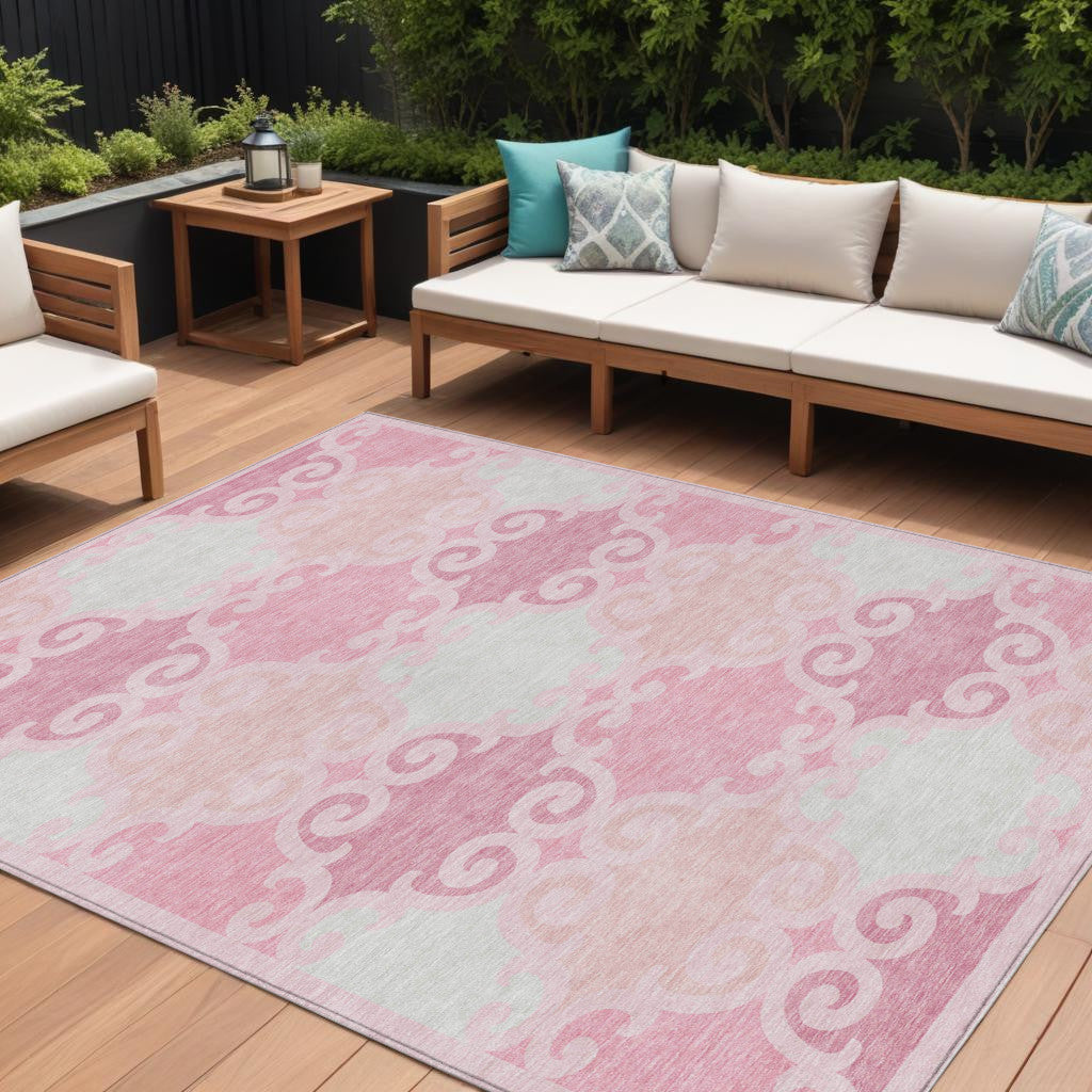 Tabselect Home Line 8' X 10' Pink And Gray Trellis Washable Indoor Outdoor Area Rug