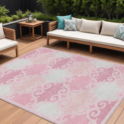 Tabselect Home Line 8' X 10' Pink And Gray Trellis Washable Indoor Outdoor Area Rug