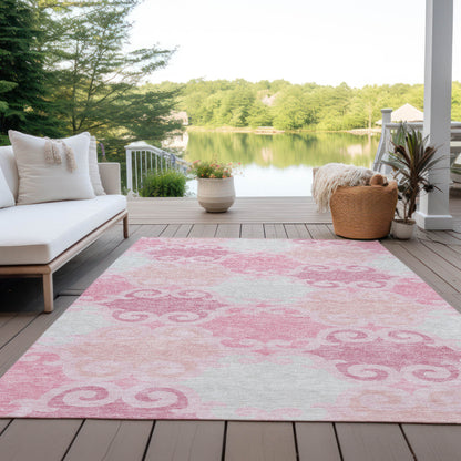 Tabselect Home Line 8' X 10' Pink And Gray Trellis Washable Indoor Outdoor Area Rug