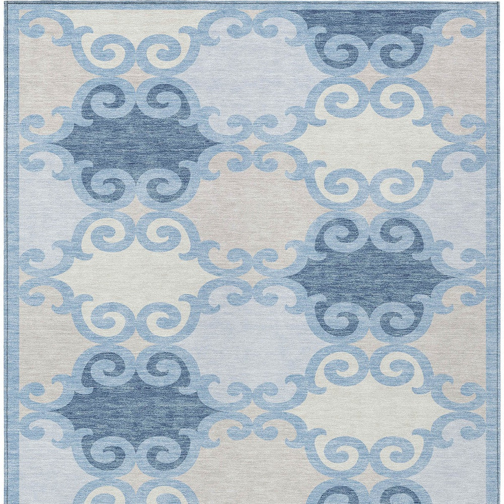 Tabselect Home Line 5' X 8' Sky Blue Gray And Ivory Trellis Washable Indoor Outdoor Area Rug