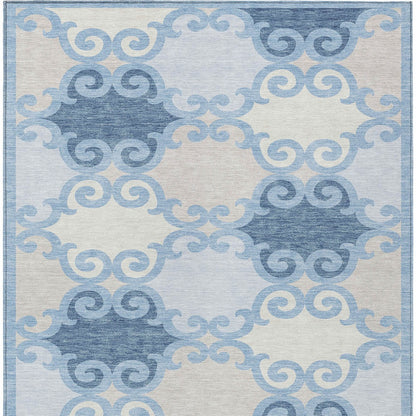 Tabselect Home Line 5' X 8' Sky Blue Gray And Ivory Trellis Washable Indoor Outdoor Area Rug