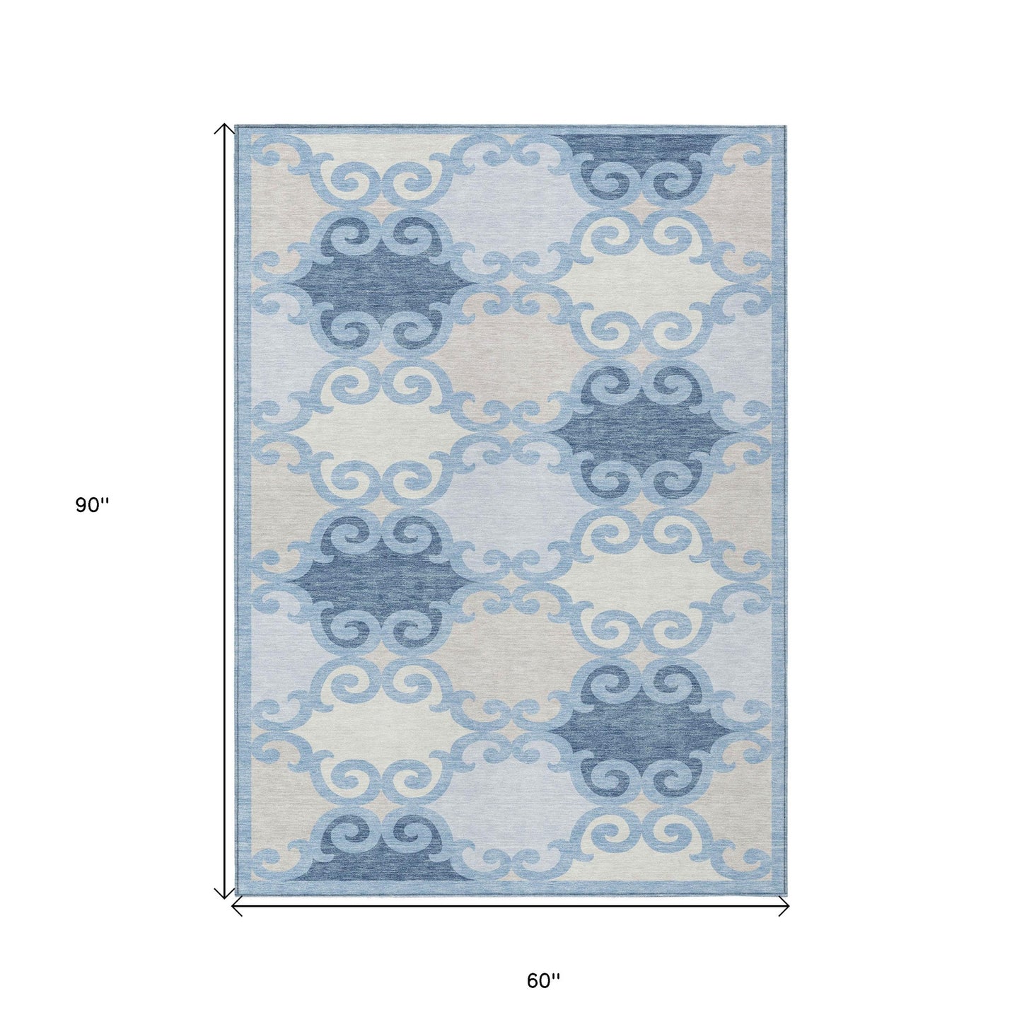 Tabselect Home Line 5' X 8' Sky Blue Gray And Ivory Trellis Washable Indoor Outdoor Area Rug