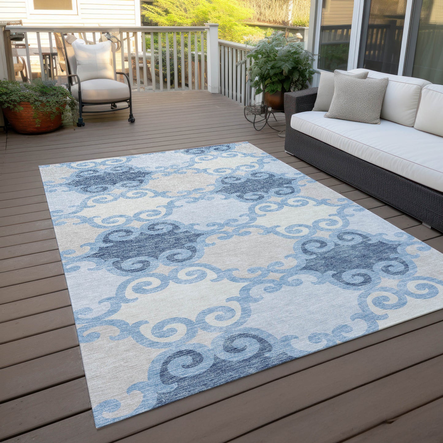Tabselect Home Line 5' X 8' Sky Blue Gray And Ivory Trellis Washable Indoor Outdoor Area Rug