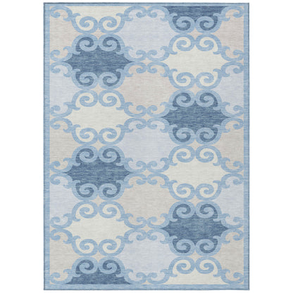 Tabselect Home Line 5' X 8' Sky Blue Gray And Ivory Trellis Washable Indoor Outdoor Area Rug