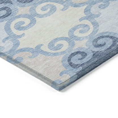 Tabselect Home Line 5' X 8' Sky Blue Gray And Ivory Trellis Washable Indoor Outdoor Area Rug