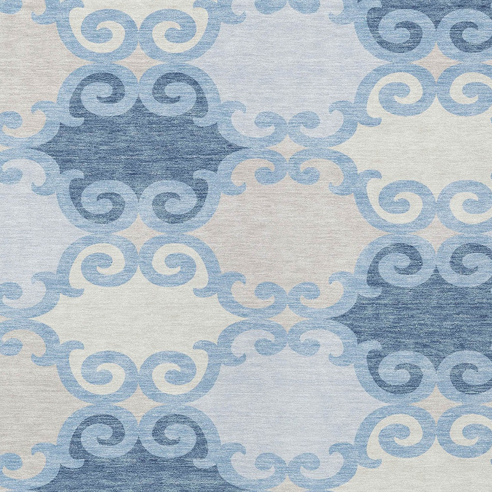 Tabselect Home Line 5' X 8' Sky Blue Gray And Ivory Trellis Washable Indoor Outdoor Area Rug