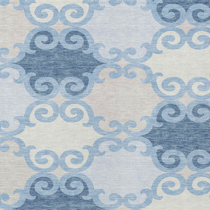 Tabselect Home Line 5' X 8' Sky Blue Gray And Ivory Trellis Washable Indoor Outdoor Area Rug