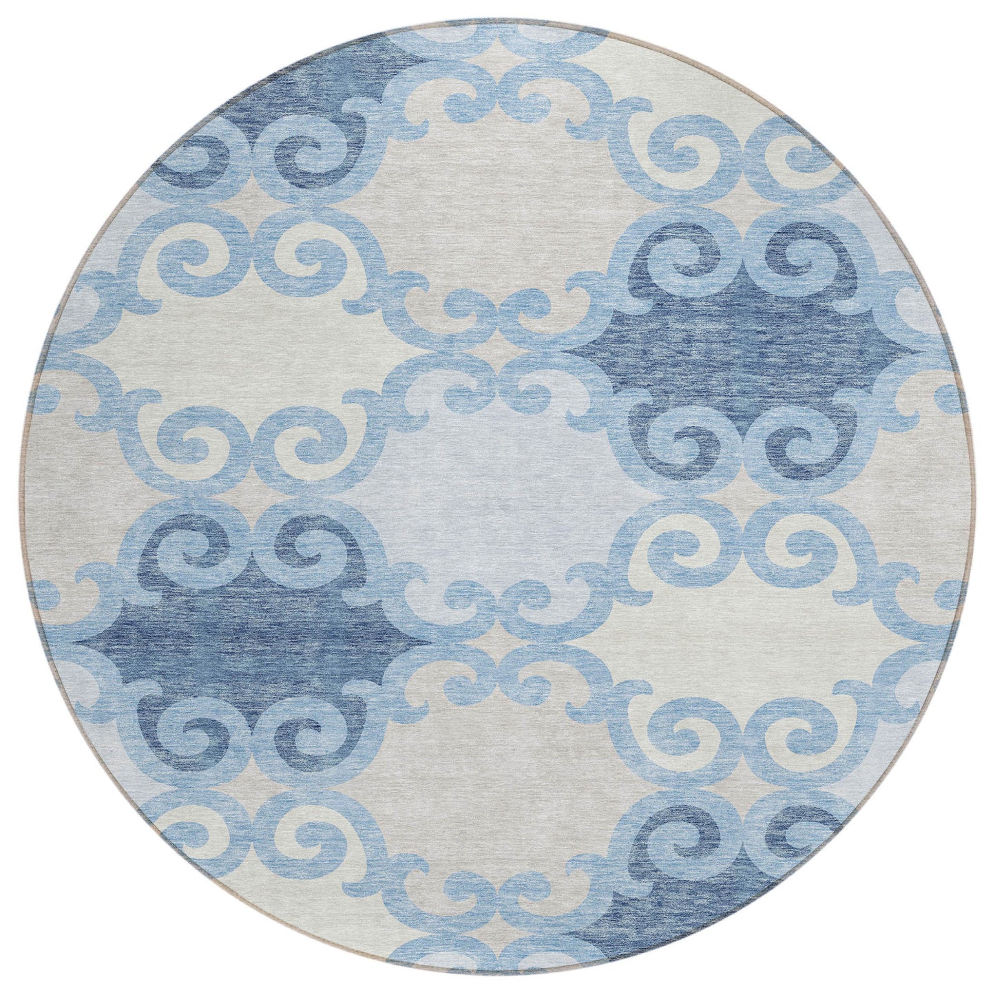 Tabselect Home Line 8' Sky Blue Gray And Ivory Round Trellis Washable Indoor Outdoor Area Rug
