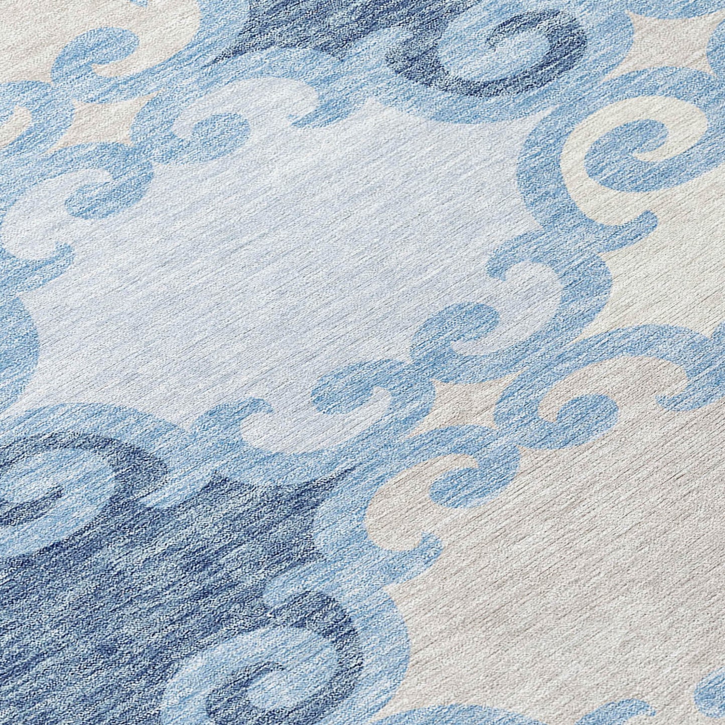 Tabselect Home Line 8' Sky Blue Gray And Ivory Round Trellis Washable Indoor Outdoor Area Rug