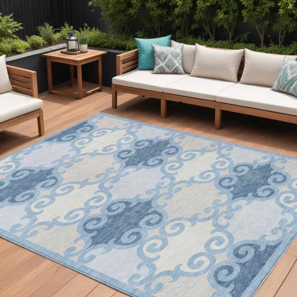 Tabselect Home Line 8' X 10' Sky Blue Gray And Ivory Trellis Washable Indoor Outdoor Area Rug