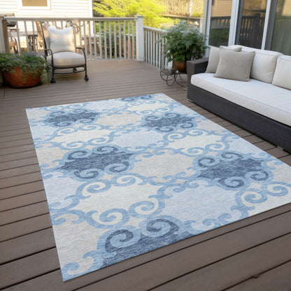 Tabselect Home Line 8' X 10' Sky Blue Gray And Ivory Trellis Washable Indoor Outdoor Area Rug