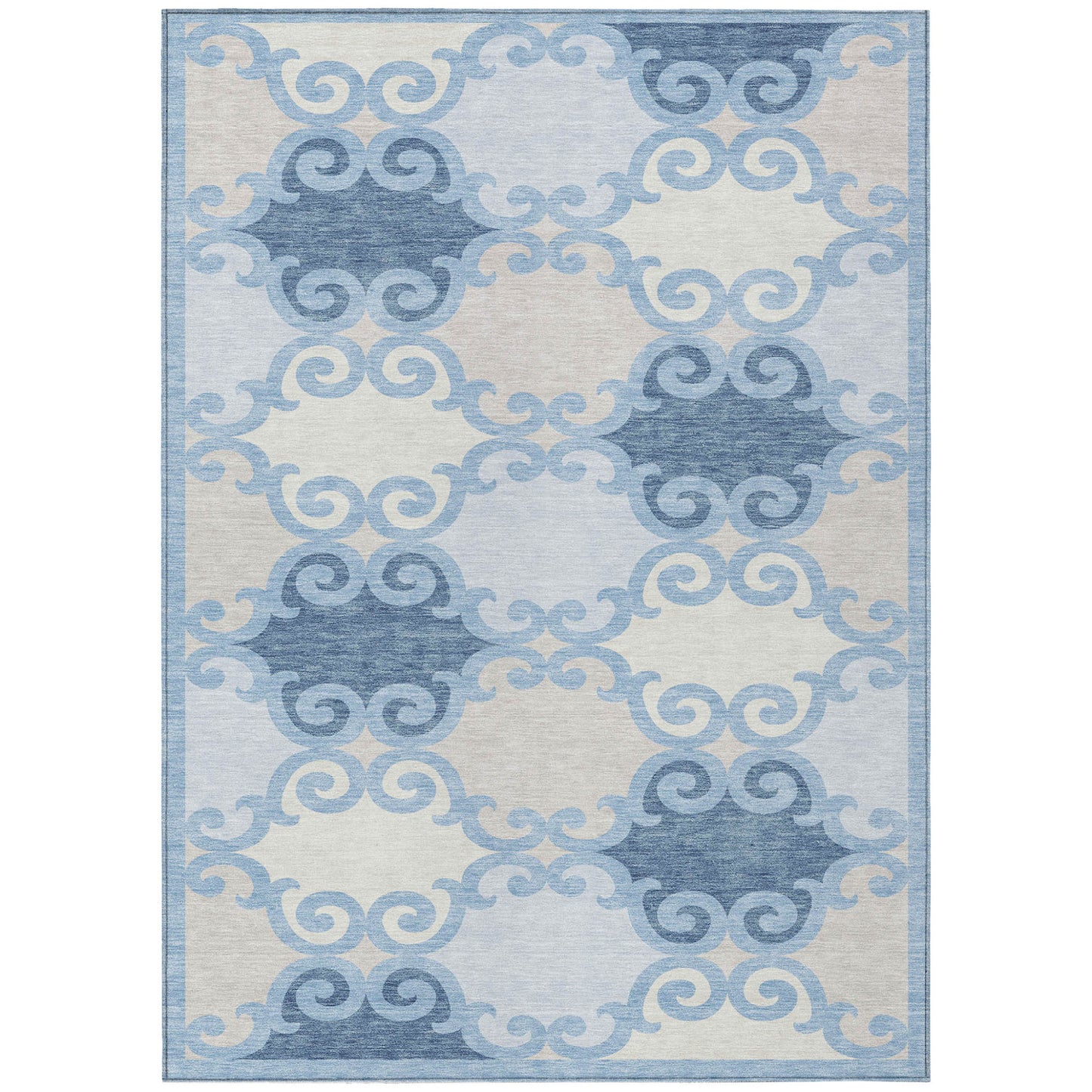 Tabselect Home Line 8' X 10' Sky Blue Gray And Ivory Trellis Washable Indoor Outdoor Area Rug