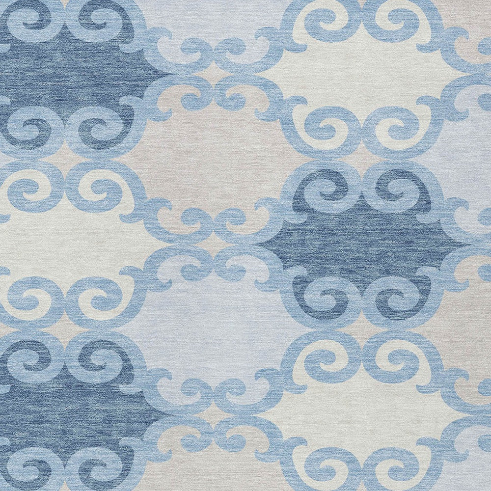 Tabselect Home Line 8' X 10' Sky Blue Gray And Ivory Trellis Washable Indoor Outdoor Area Rug