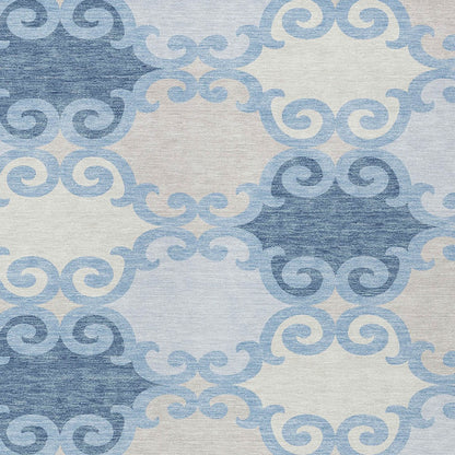 Tabselect Home Line 8' X 10' Sky Blue Gray And Ivory Trellis Washable Indoor Outdoor Area Rug