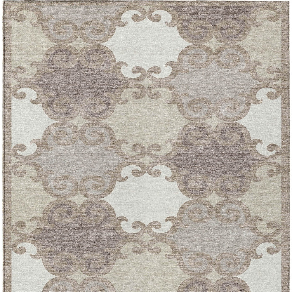 Tabselect Home Line 5' X 8' Taupe Beige And Gray Trellis Washable Indoor Outdoor Area Rug