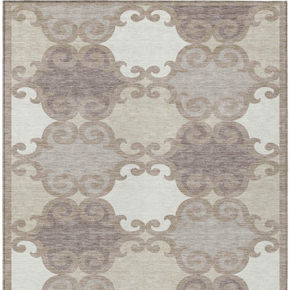 Tabselect Home Line 5' X 8' Taupe Beige And Gray Trellis Washable Indoor Outdoor Area Rug