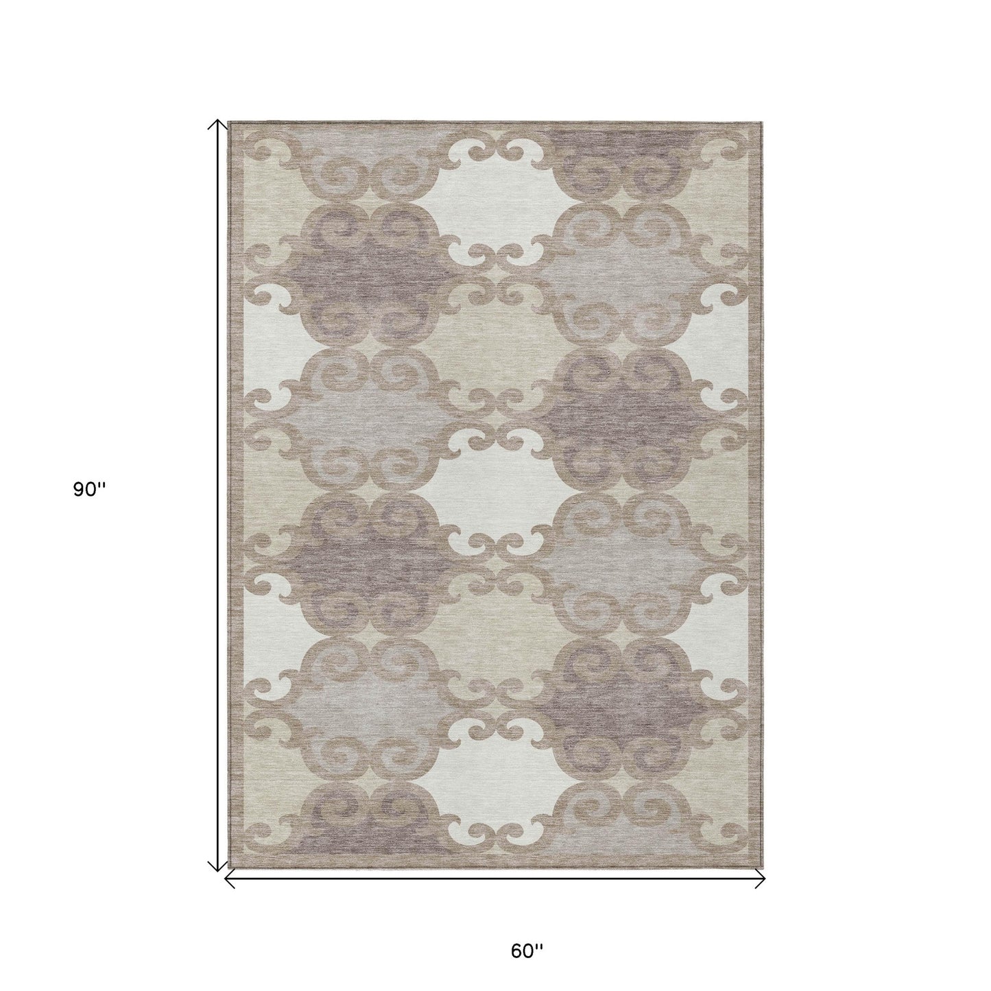 Tabselect Home Line 5' X 8' Taupe Beige And Gray Trellis Washable Indoor Outdoor Area Rug