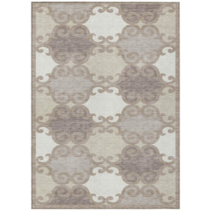 Tabselect Home Line 5' X 8' Taupe Beige And Gray Trellis Washable Indoor Outdoor Area Rug