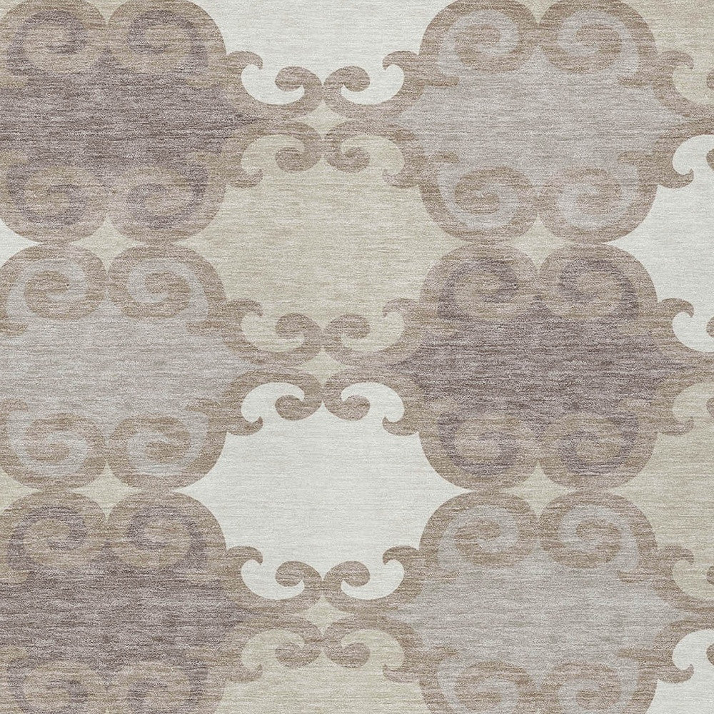 Tabselect Home Line 5' X 8' Taupe Beige And Gray Trellis Washable Indoor Outdoor Area Rug