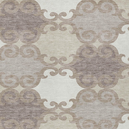 Tabselect Home Line 5' X 8' Taupe Beige And Gray Trellis Washable Indoor Outdoor Area Rug