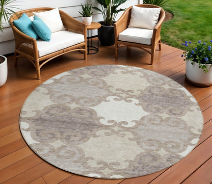 Tabselect Home Line 8' Taupe Beige And Gray Round Trellis Washable Indoor Outdoor Area Rug