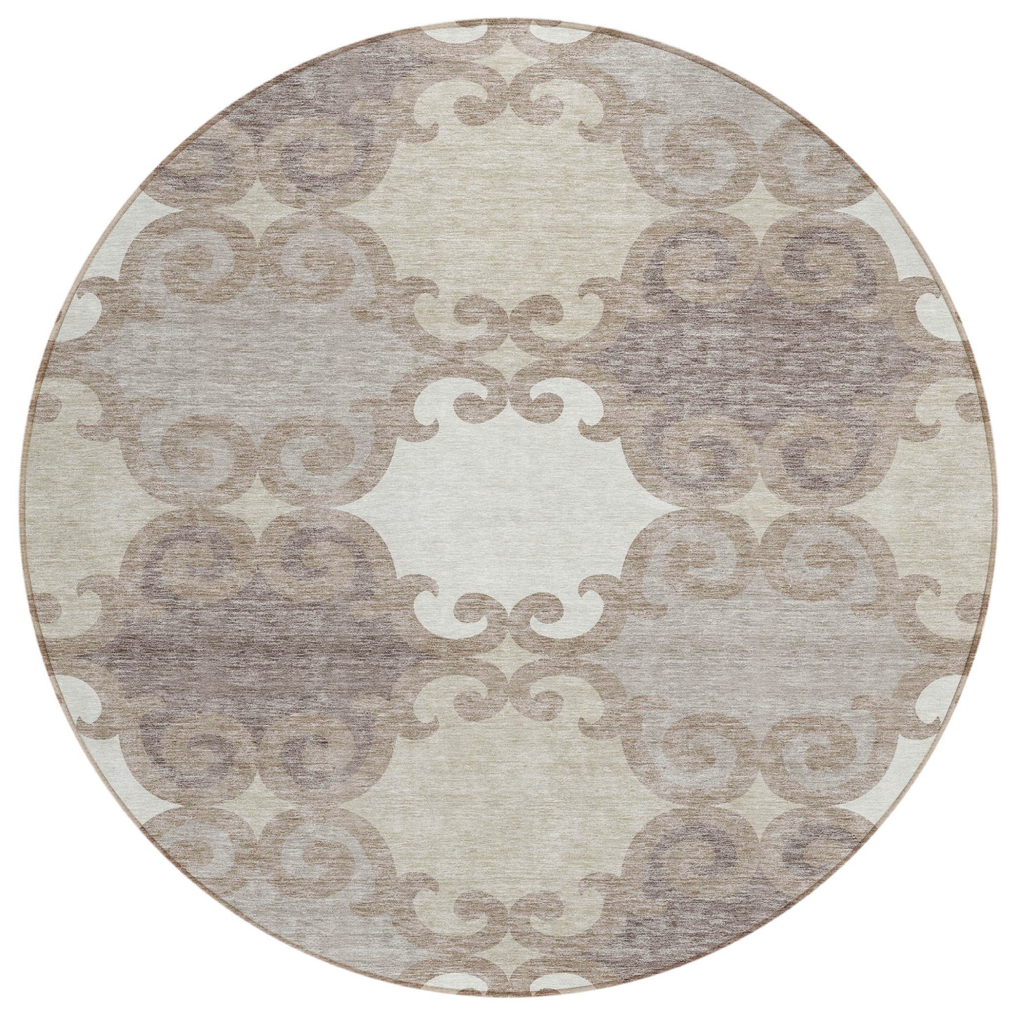 Tabselect Home Line 8' Taupe Beige And Gray Round Trellis Washable Indoor Outdoor Area Rug