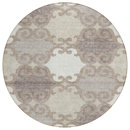 Tabselect Home Line 8' Taupe Beige And Gray Round Trellis Washable Indoor Outdoor Area Rug
