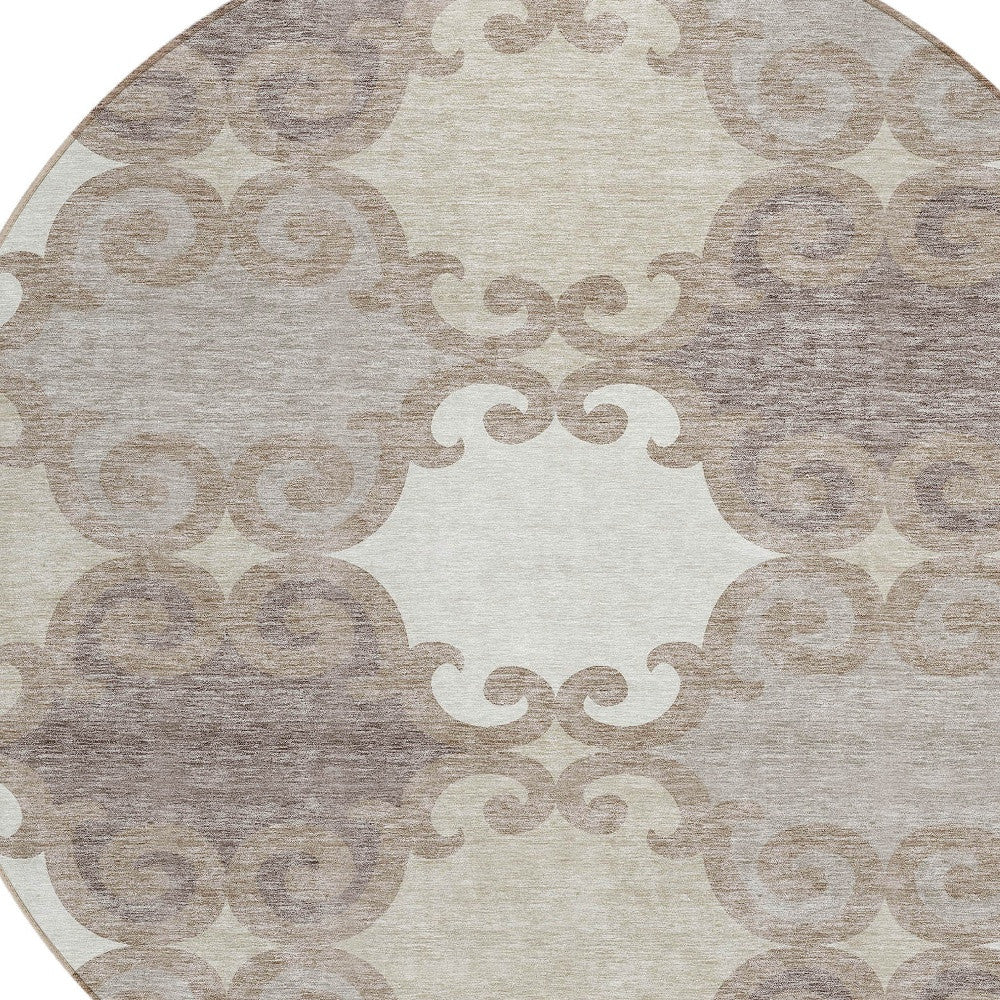 Tabselect Home Line 8' Taupe Beige And Gray Round Trellis Washable Indoor Outdoor Area Rug