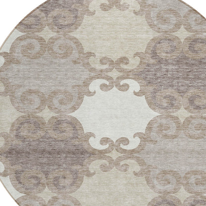 Tabselect Home Line 8' Taupe Beige And Gray Round Trellis Washable Indoor Outdoor Area Rug