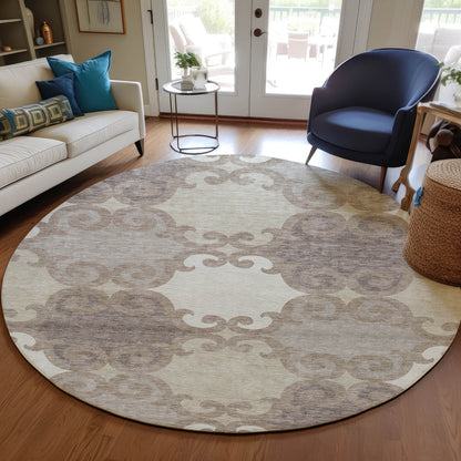Tabselect Home Line 8' Taupe Beige And Gray Round Trellis Washable Indoor Outdoor Area Rug