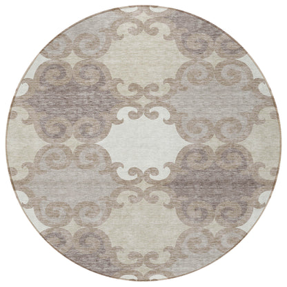 Tabselect Home Line 8' Taupe Beige And Gray Round Trellis Washable Indoor Outdoor Area Rug