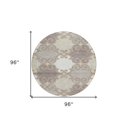 Tabselect Home Line 8' Taupe Beige And Gray Round Trellis Washable Indoor Outdoor Area Rug