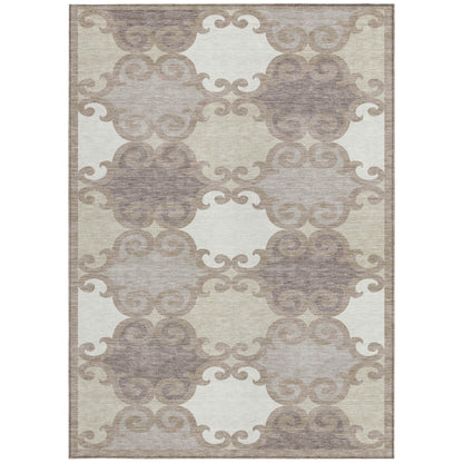 Tabselect Home Line 8' X 10' Taupe Beige And Gray Trellis Washable Indoor Outdoor Area Rug