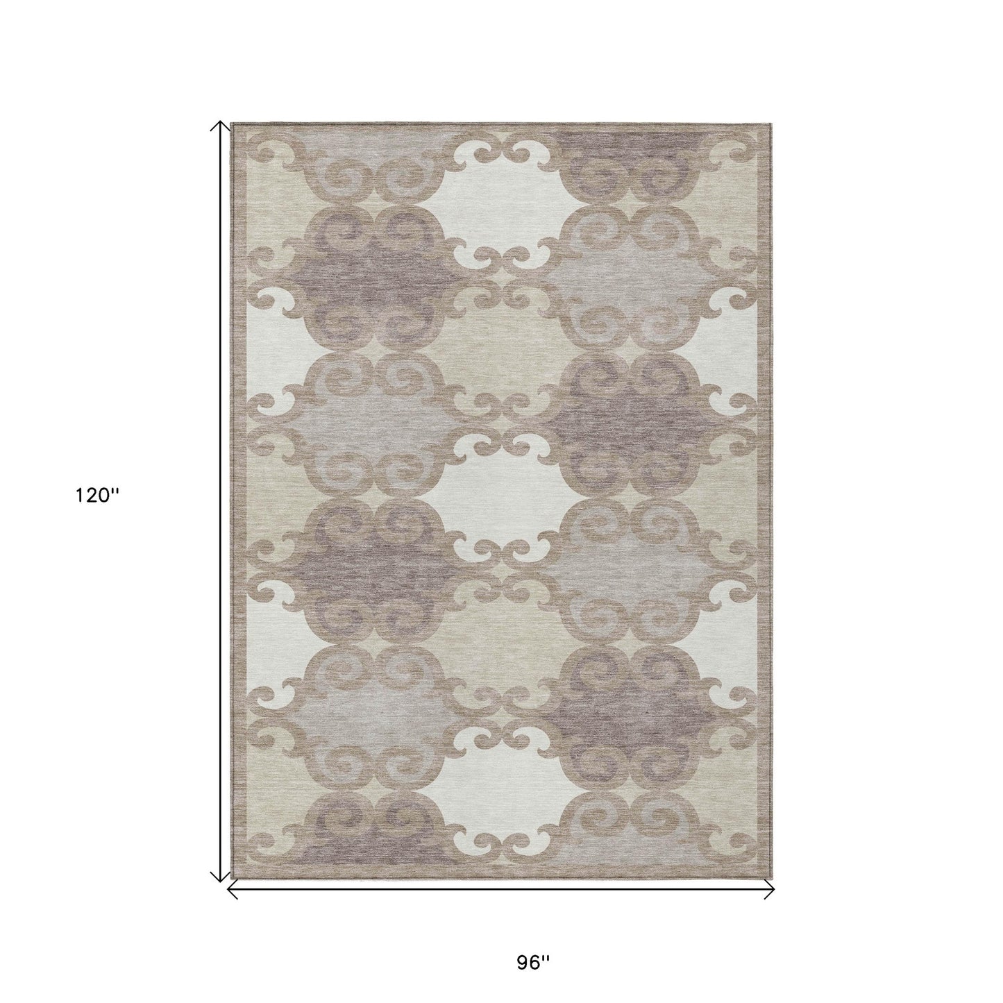 Tabselect Home Line 8' X 10' Taupe Beige And Gray Trellis Washable Indoor Outdoor Area Rug