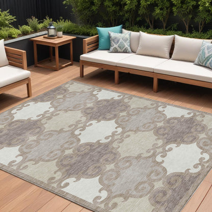 Tabselect Home Line 8' X 10' Taupe Beige And Gray Trellis Washable Indoor Outdoor Area Rug