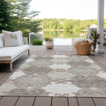 Tabselect Home Line 8' X 10' Taupe Beige And Gray Trellis Washable Indoor Outdoor Area Rug