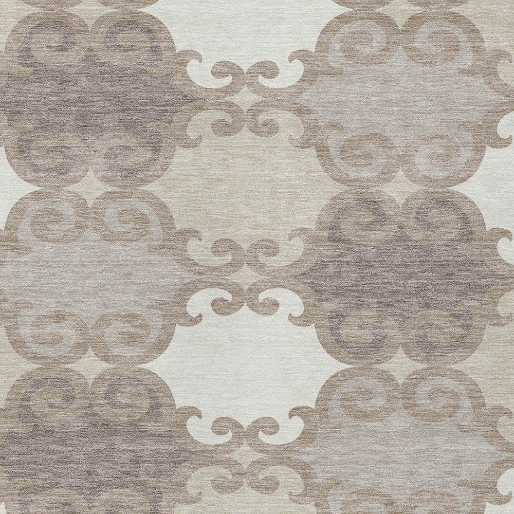 Tabselect Home Line 8' X 10' Taupe Beige And Gray Trellis Washable Indoor Outdoor Area Rug