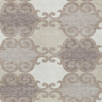 Tabselect Home Line 8' X 10' Taupe Beige And Gray Trellis Washable Indoor Outdoor Area Rug