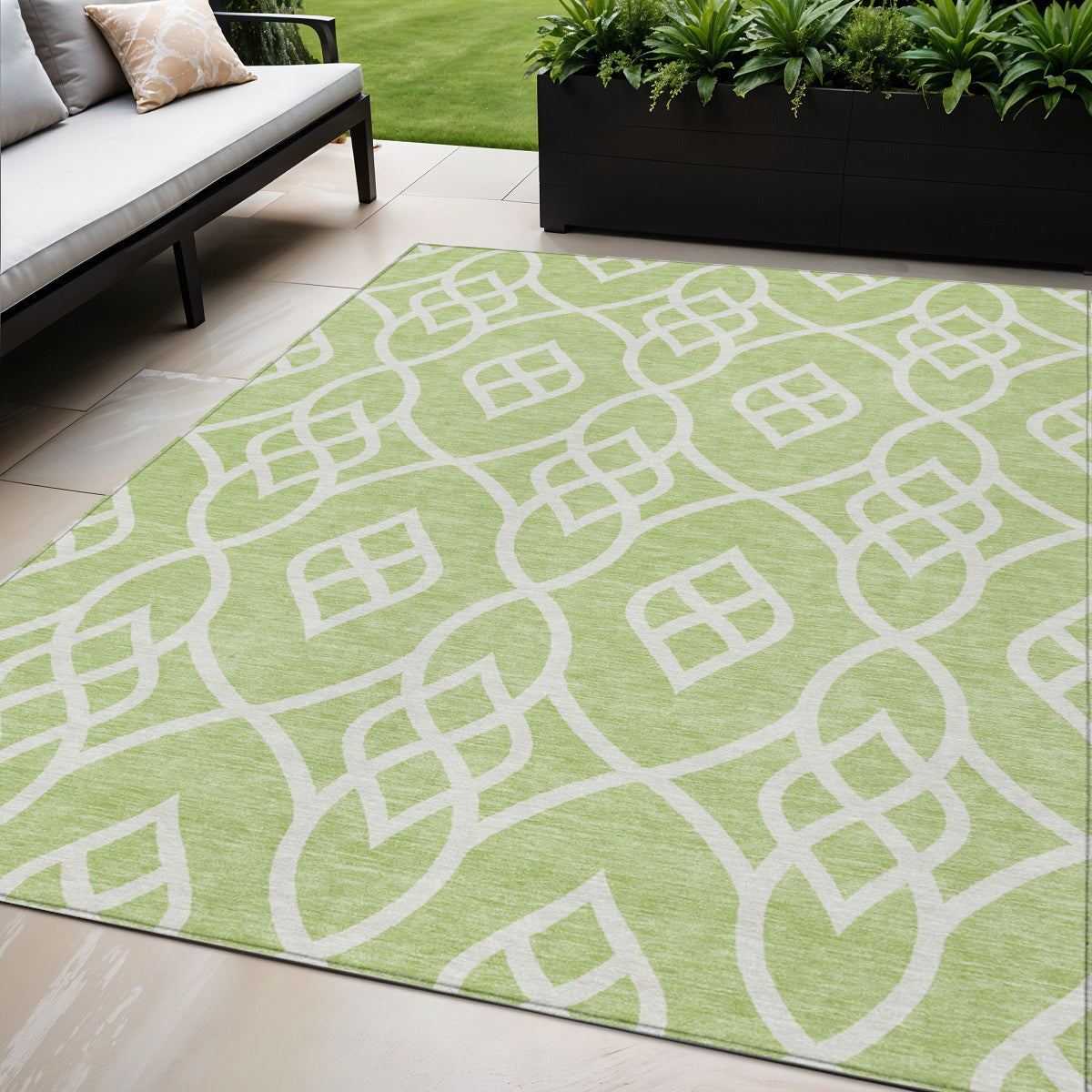 Tabselect Home Line 5' X 8' Artichoke Green And Ivory Trellis Washable Indoor Outdoor Area Rug