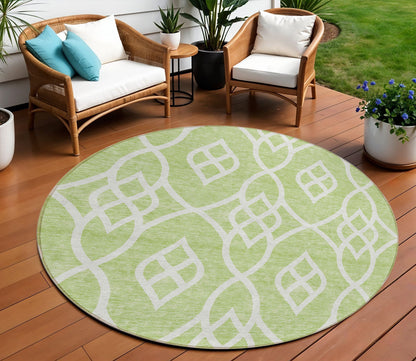 Tabselect Home Line 8' Artichoke Green And Ivory Round Trellis Washable Indoor Outdoor Area Rug