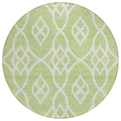 Tabselect Home Line 8' Artichoke Green And Ivory Round Trellis Washable Indoor Outdoor Area Rug