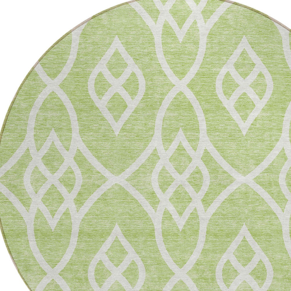 Tabselect Home Line 8' Artichoke Green And Ivory Round Trellis Washable Indoor Outdoor Area Rug