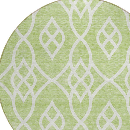 Tabselect Home Line 8' Artichoke Green And Ivory Round Trellis Washable Indoor Outdoor Area Rug