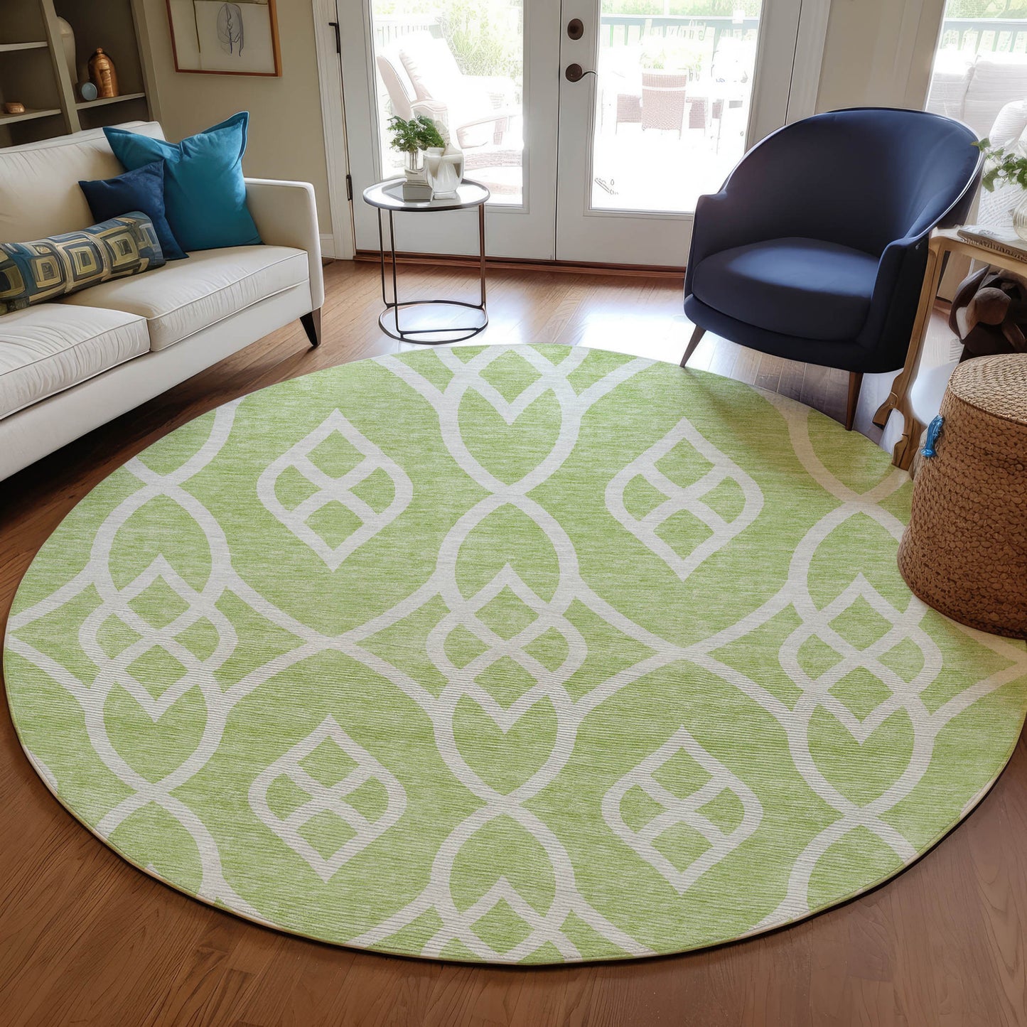 Tabselect Home Line 8' Artichoke Green And Ivory Round Trellis Washable Indoor Outdoor Area Rug