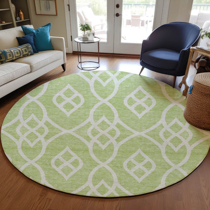 Tabselect Home Line 8' Artichoke Green And Ivory Round Trellis Washable Indoor Outdoor Area Rug