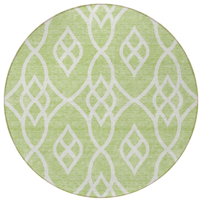 Tabselect Home Line 8' Artichoke Green And Ivory Round Trellis Washable Indoor Outdoor Area Rug