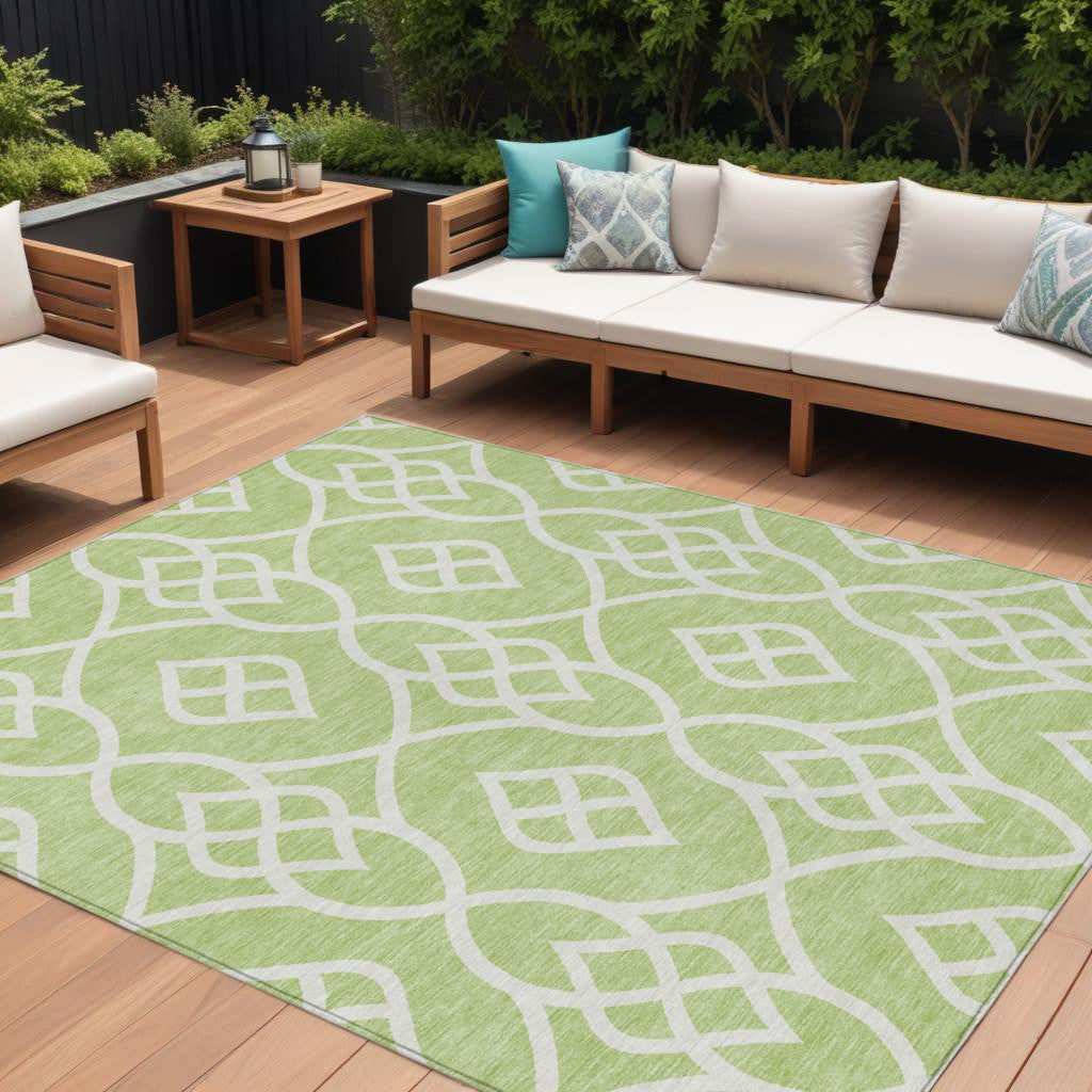 Tabselect Home Line 8' X 10' Artichoke Green And Ivory Trellis Washable Indoor Outdoor Area Rug